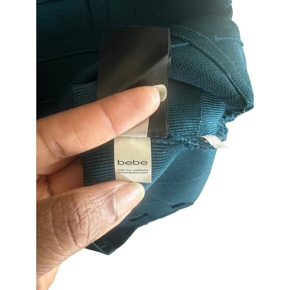 Bebe Women's Bandage Bodycon Dress Medium Long Sleeve Cutout Mini Teal Blue - Picture 9 of 16